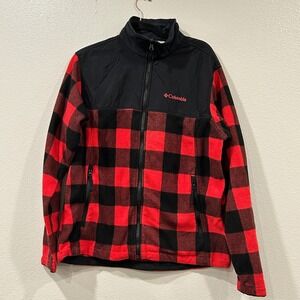 Columbia Bugaboo Interchange Inner Fleece Jacket Red Black Buffalo Plaid Men's L